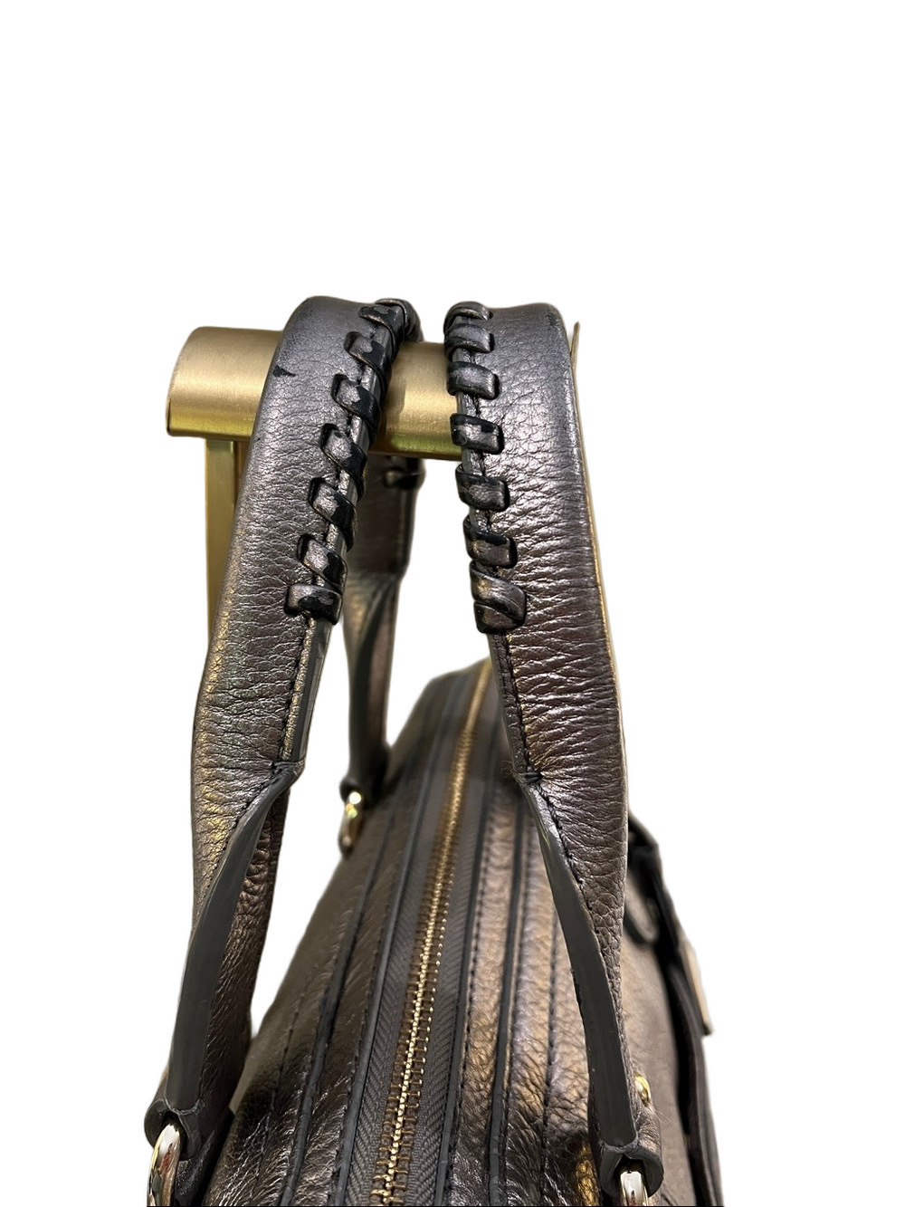 Cole Haan Metallic Gold Leather Satchel Crossbody Bag - Picture 6 of 15